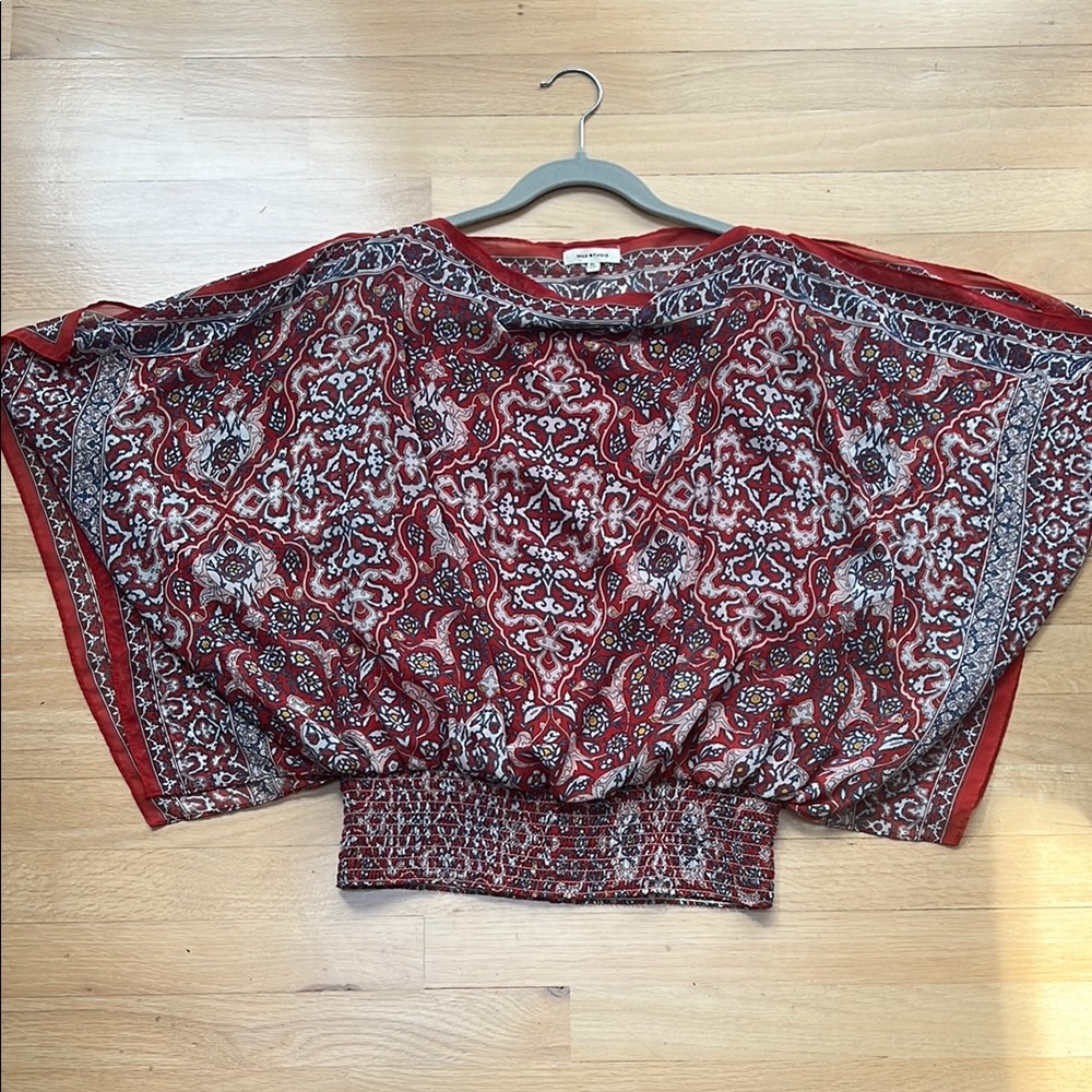 Max Studio Orange And Tan/Gray Patterned Blouse - image 1